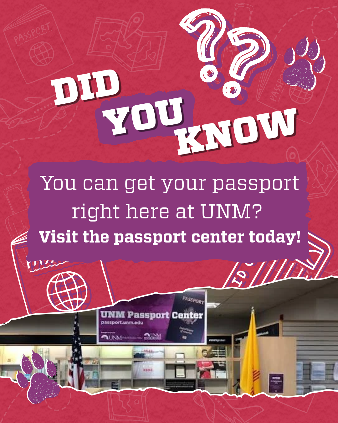 "Did You Know" graphic promoting the UNM Passport Center